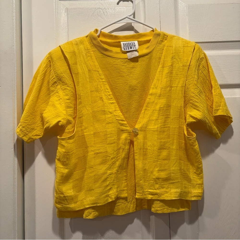 Vintage Barbara Gerwit Yellow Short Sleeve T-shirt Vest - Size Small